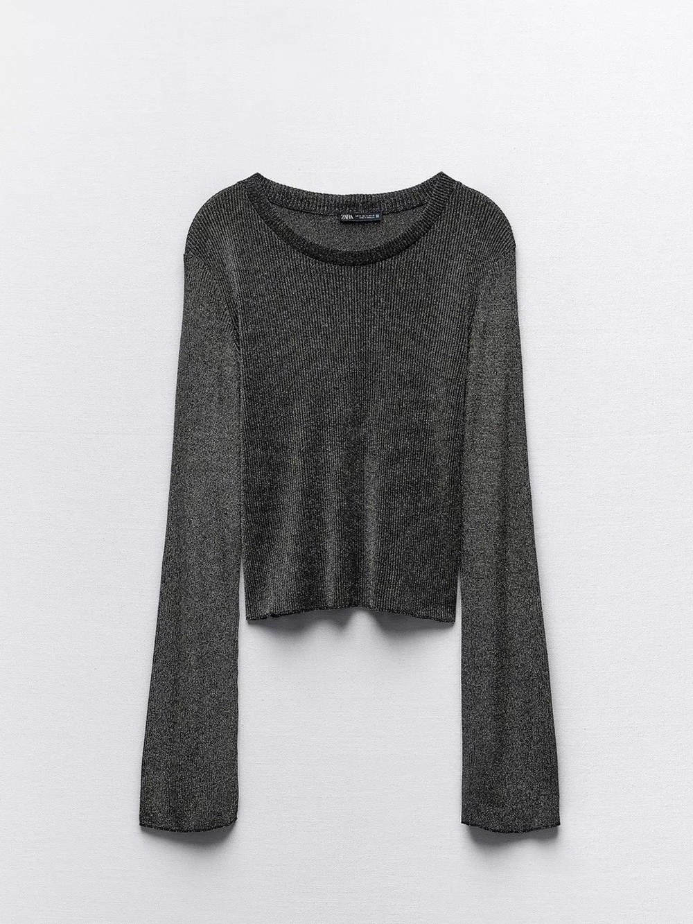 Zara Metallic Ribbed Long-Sleeve Crop Top